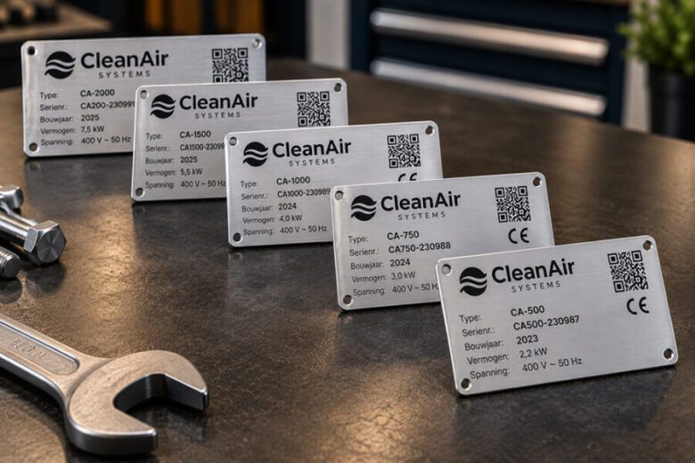 Typeplaatje met serienummer en QR code